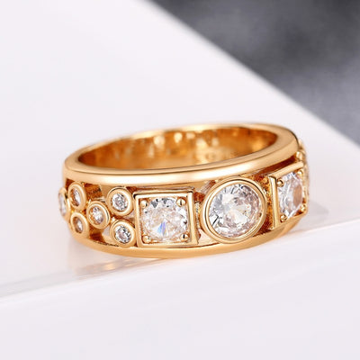 Copper ring geometric round micro-inlaid zircon ring