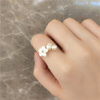 French Retro Baroque Natural Pearl Open Ring Plum Blossom Index Finger Ring Shell Flower Band