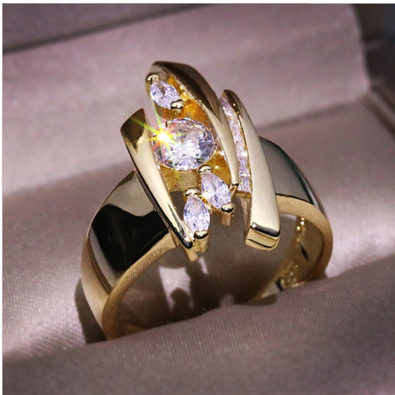 Stylish Geometric Women's Ring – Bold Plated Cubic Zirconia Design