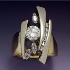 Stylish Geometric Women's Ring – Bold Plated Cubic Zirconia Design