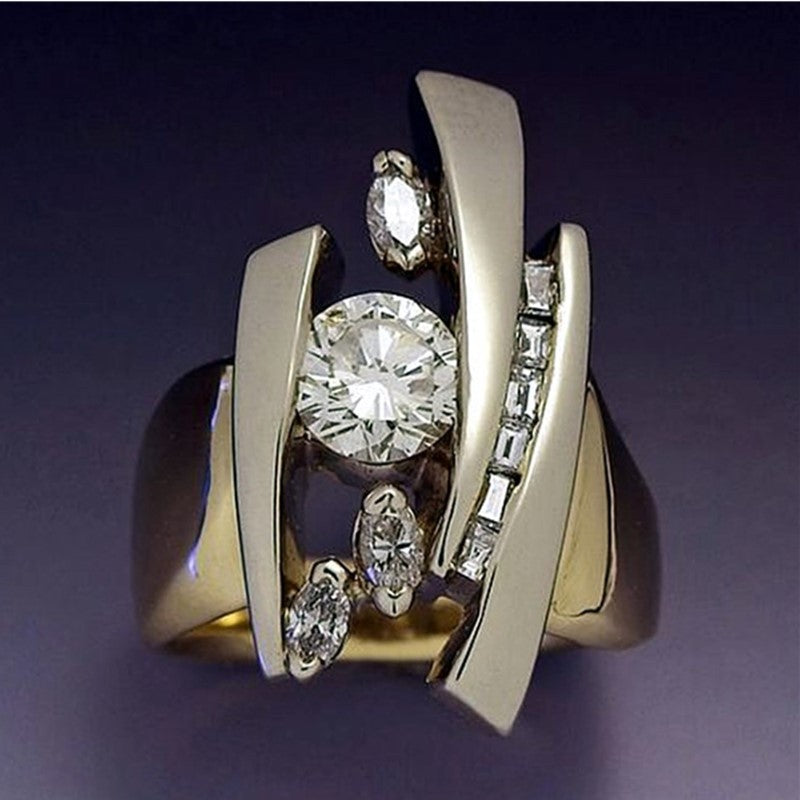 Stylish Geometric Women's Ring – Bold Plated Cubic Zirconia Design