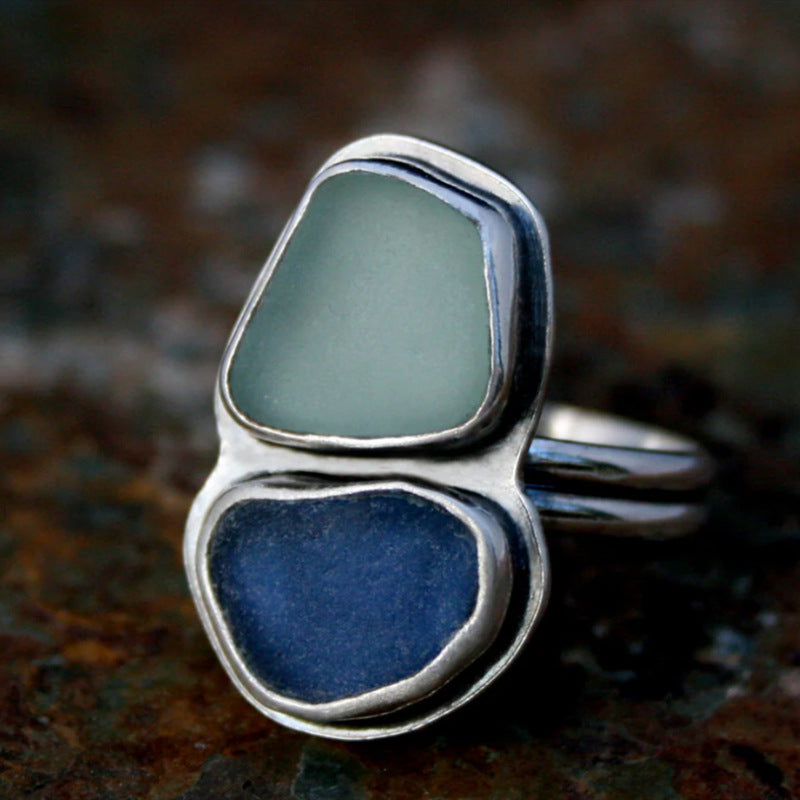 New Geometric Ring – Creative Colored Stone Design, Retro-Chic