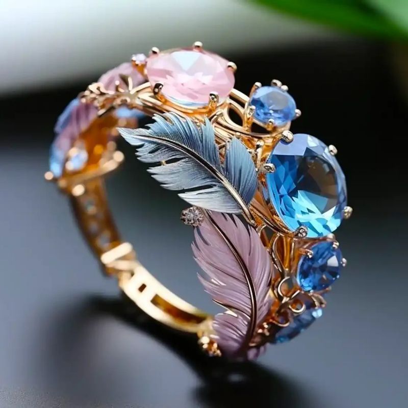 New Floral Ring – Embossed Colored Flower Design, Elegant & Unique