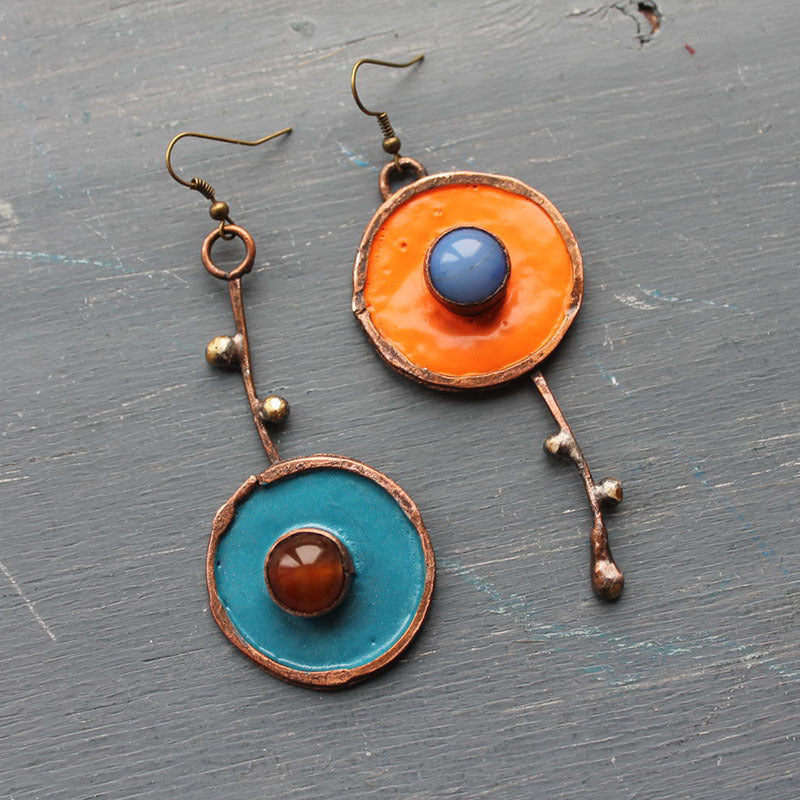 Retro Round Enamel Earrings (Vintage Style · Asymmetric Ear Cuffs)