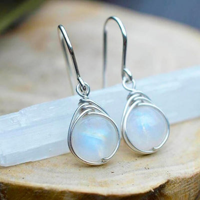 Delicate Round Moonstone Earrings (Sleek Silver Hooks · Fresh & Sweet Vibe)