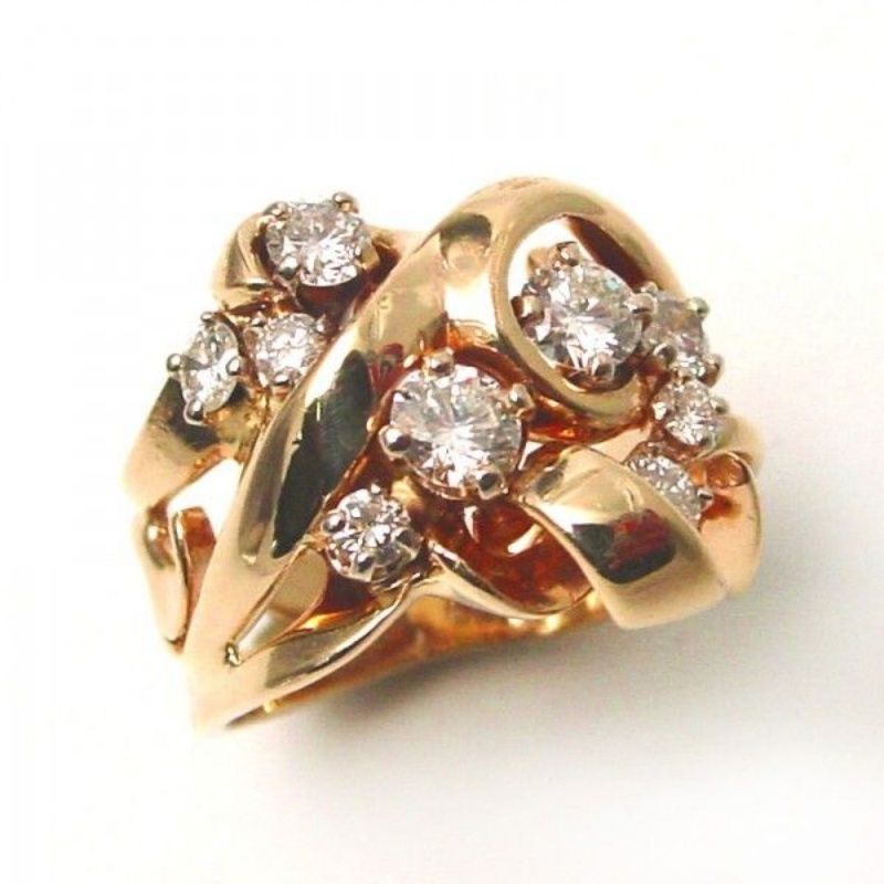 Geometric Line Cross Gold Zircon Ring