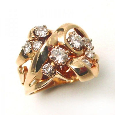 Geometric Line Cross Gold Zircon Ring