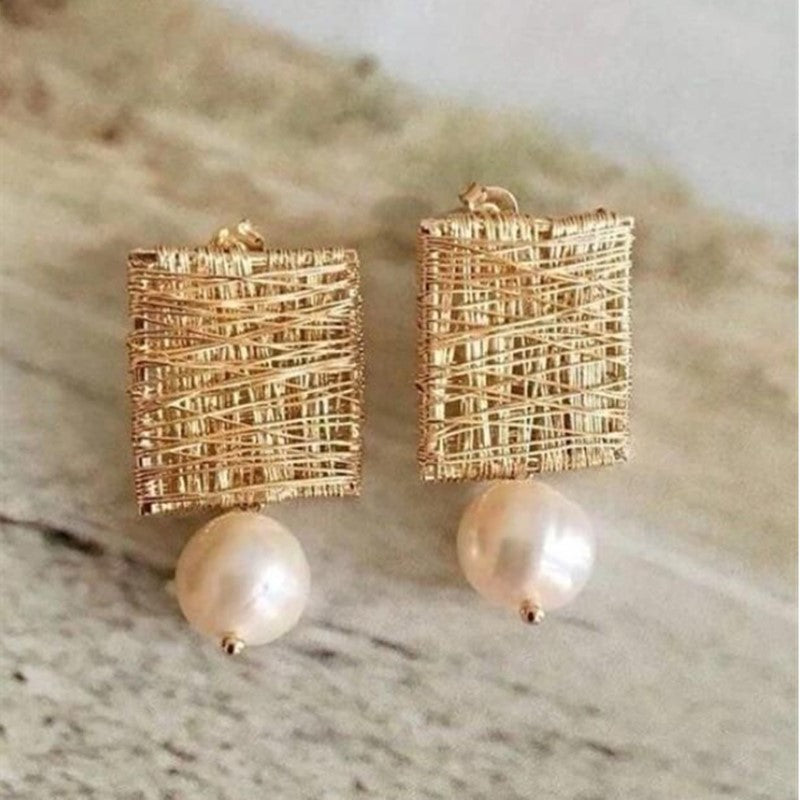 Chic French-Style Linear Square Pearl Earrings (Cute & Creative · Party-Ready Statement Piece)