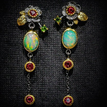 Rainbow Opal Floral Drop Earrings
