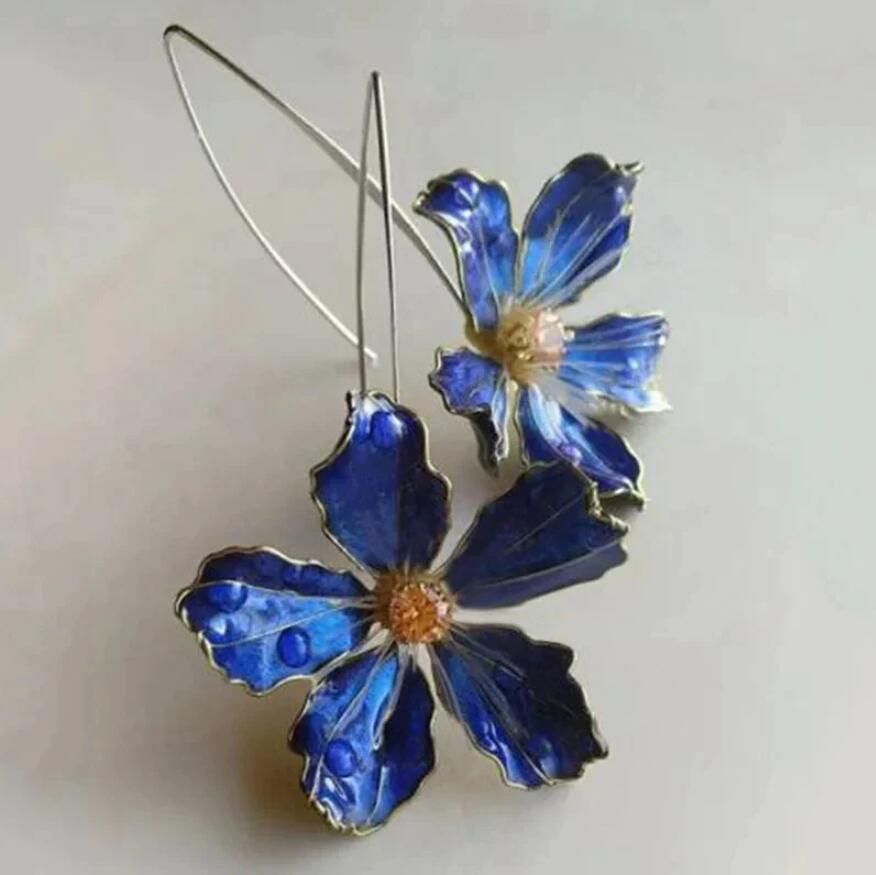 Blue Floral Oil Painting Ear Drops