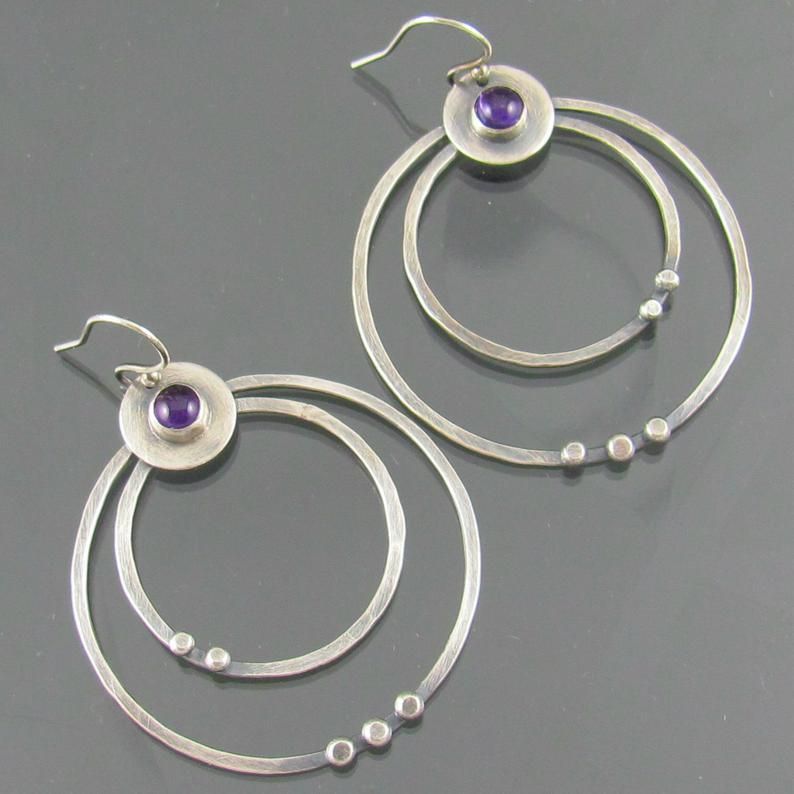 Double Circle Amethyst Earrings