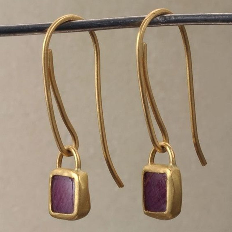 Red Agate Square Lock Earrings