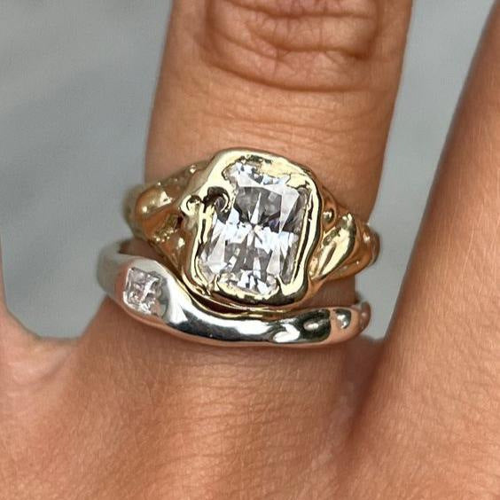 Irregular Two-Tone Zircon Ring Set | Women's Jewelry