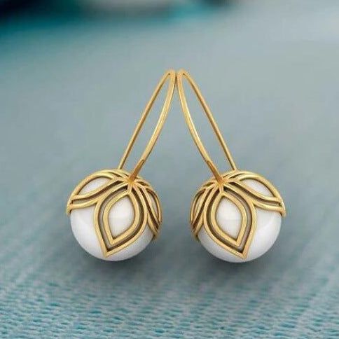 Faux Pearl Petal Gold Earrings