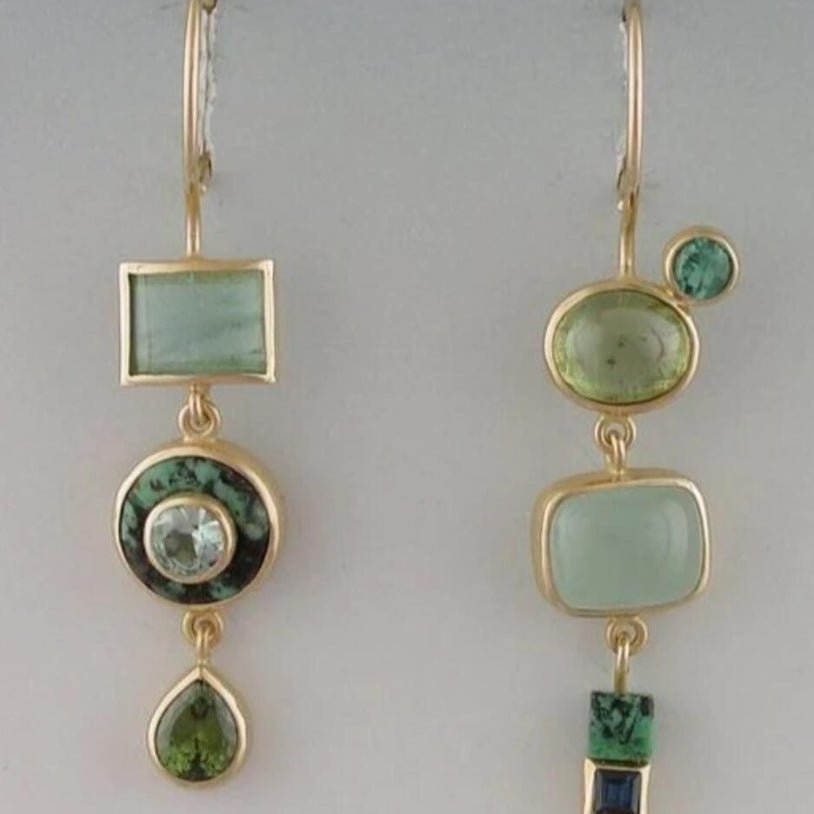 Asymmetric Green Stone Eye Ear Hooks