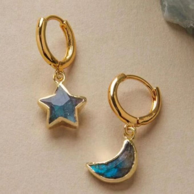 Circle Zirconia Star Moon Earrings