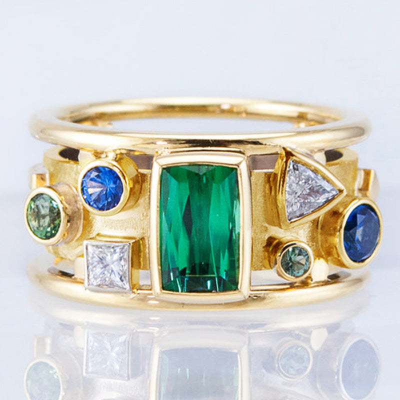 Square green zirconium wide ring
