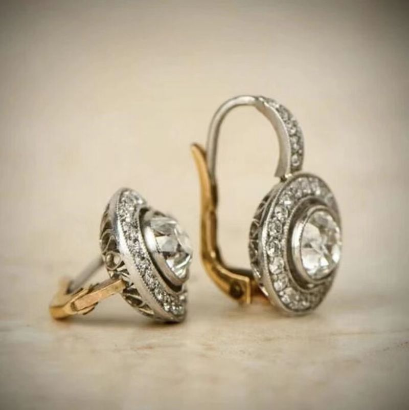 Rhinestone Surround Crystal Round Earrings