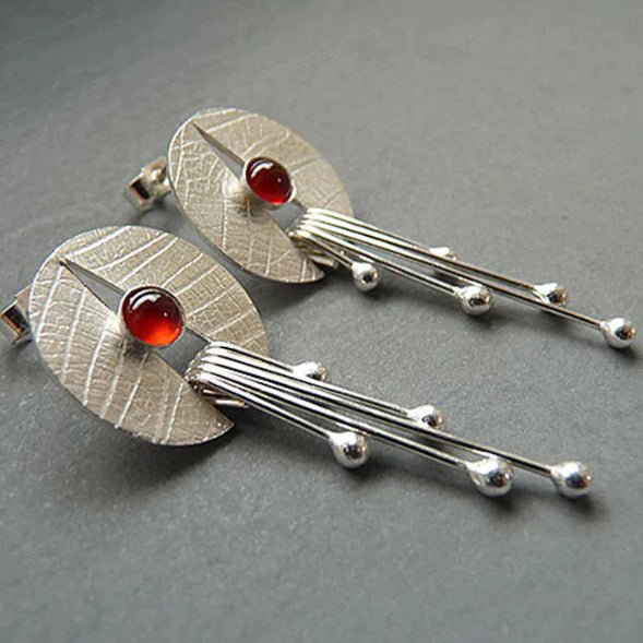 Red Agate Lotus Leaf Ear Studs