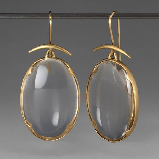 Vintage Grey Stone Oval Drop Earrings