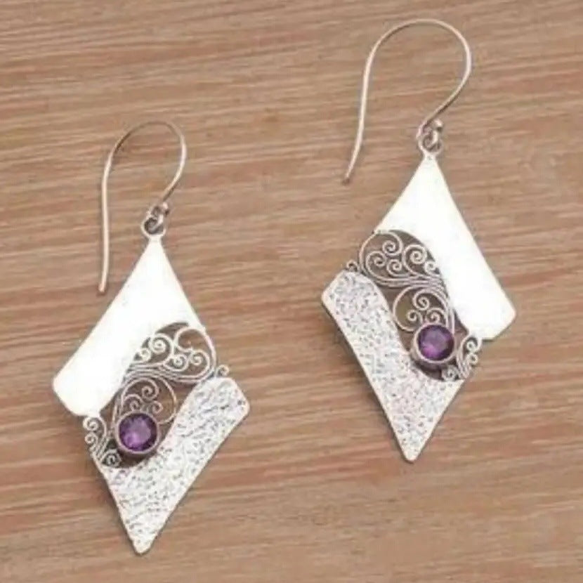 Patterned Purple Diamond Earrings