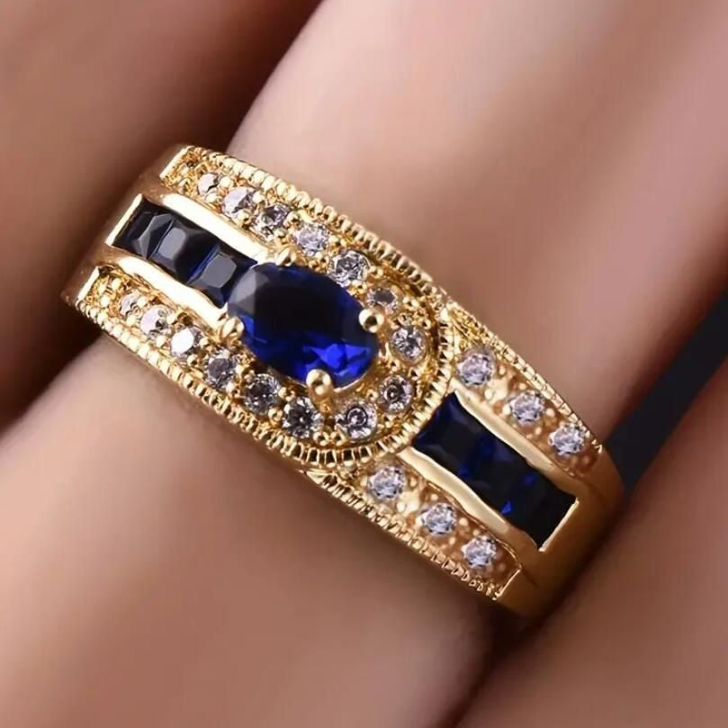 18k plated sapphire and diamond ring