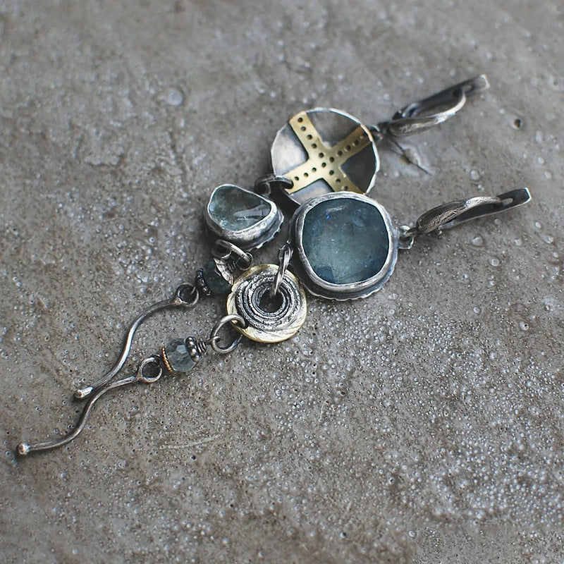 Tribal Blue Stone Asymmetric Ear Drops
