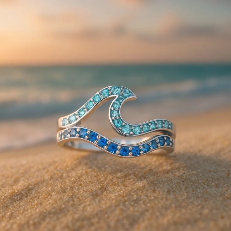 Double Wave Blue Gradient Ring | Statement Rings