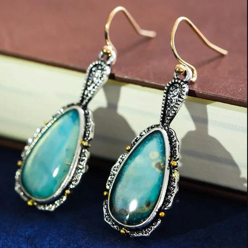 Antique Silver Turquoise Drops