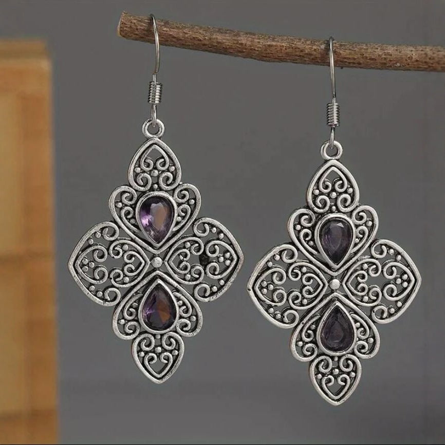Antique Silver Purple Zirconia Drops