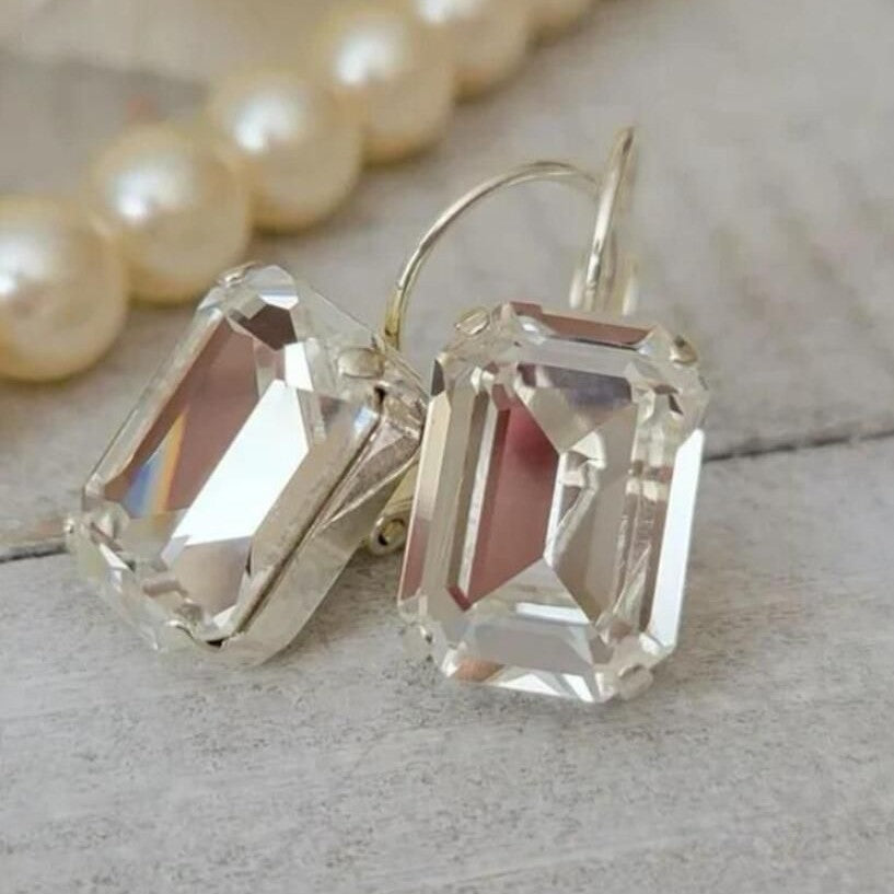 Square Stone Pendant Drop Earrings