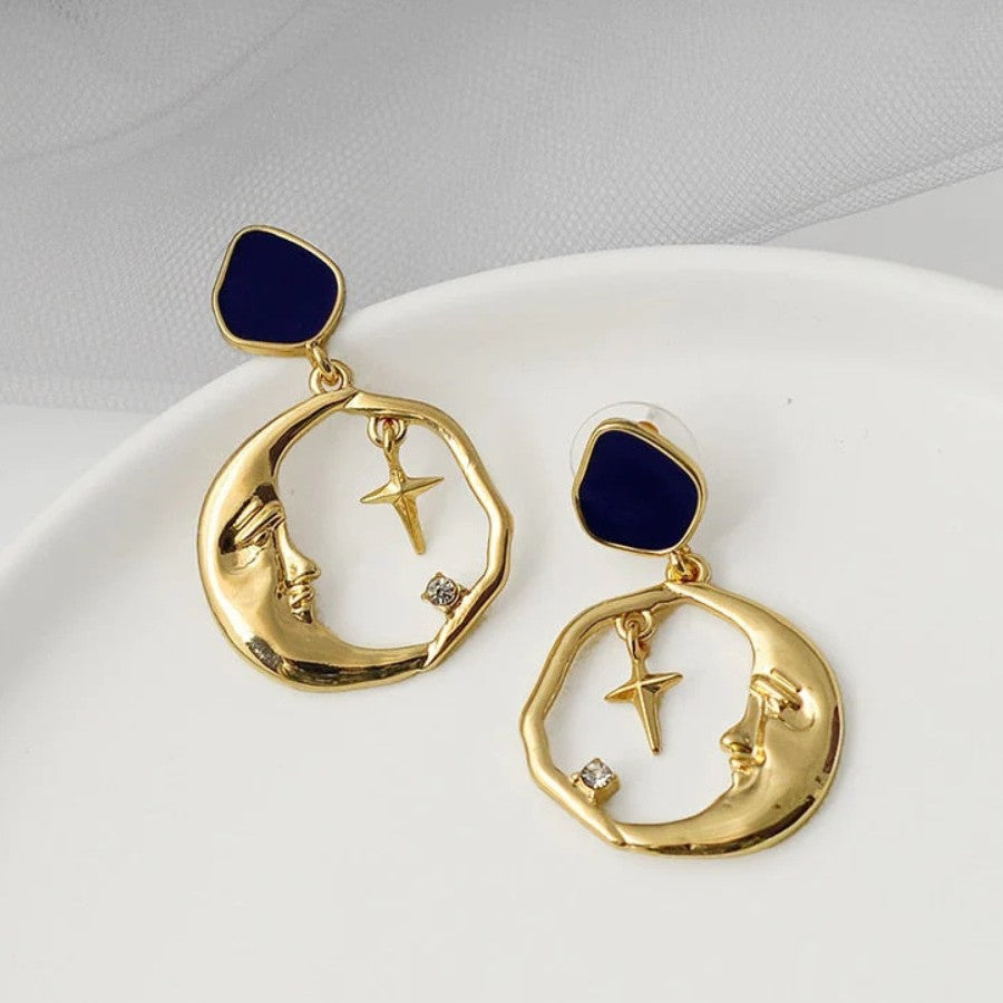 Star Moon Face Earrings
