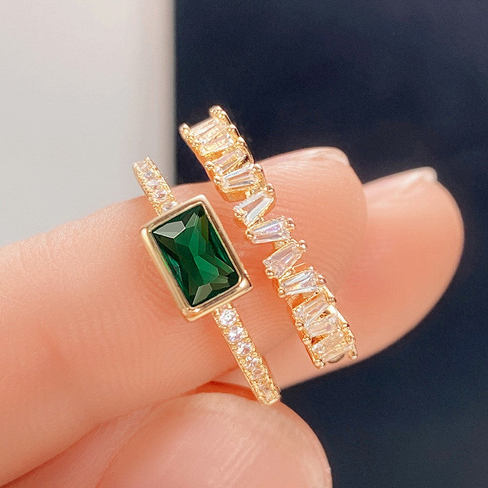 Green Zircon Double-Layer Adjustable Ring
