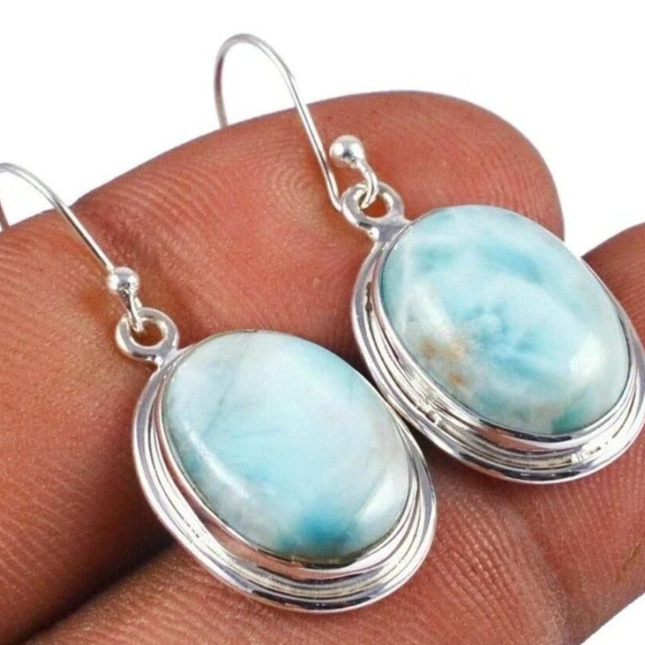 Blue Oval Party Earrings