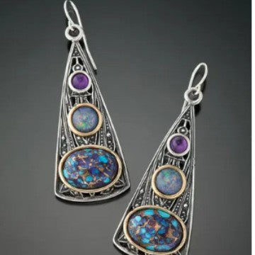 Triangular Amethyst Opal Earrings