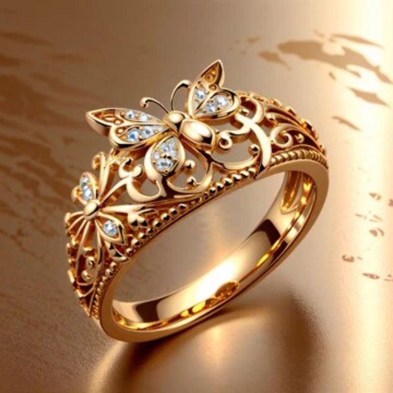 Butterfly Floral Openwork Zircon Ring | Fashion Rings