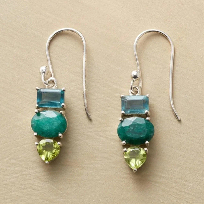 Geometric Green Stone Earrings