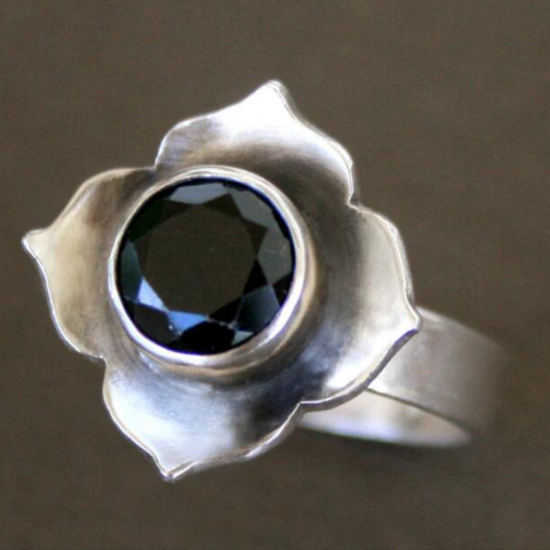 Silver Flower Blue Stone Ring