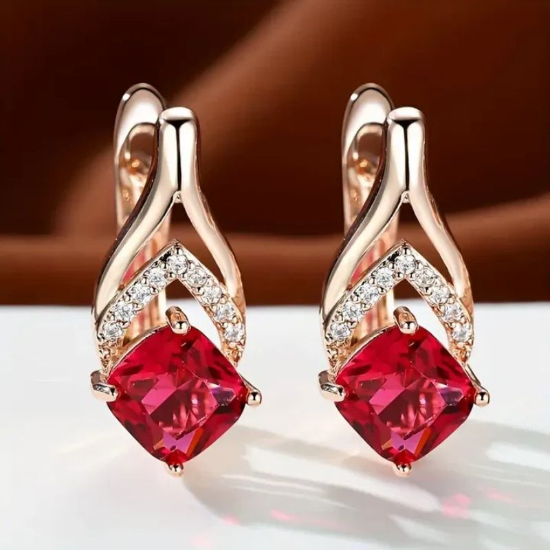 Rose Gold Red Zirconia Earrings