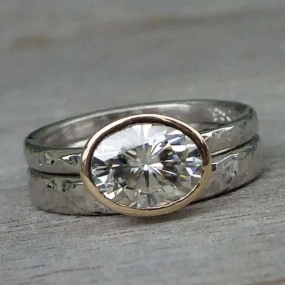 Vintage Oval Crystal Double-Layer Ring
