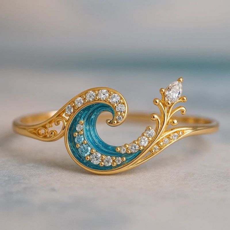 Ocean Wave Micro-Pave Zircon Ring | Luxury Jewelry