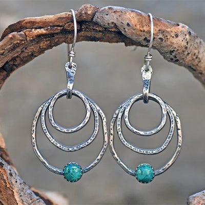 Carved Tree Turquoise Ethnic Earrings