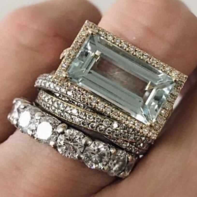 Fashionable and high-end creative large rectangular women's ring