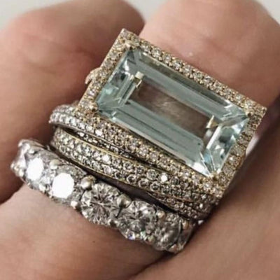 Fashionable and high-end creative large rectangular women's ring