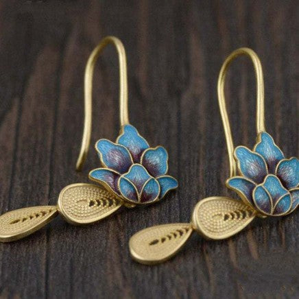 Gold Tassel Lotus Earrings