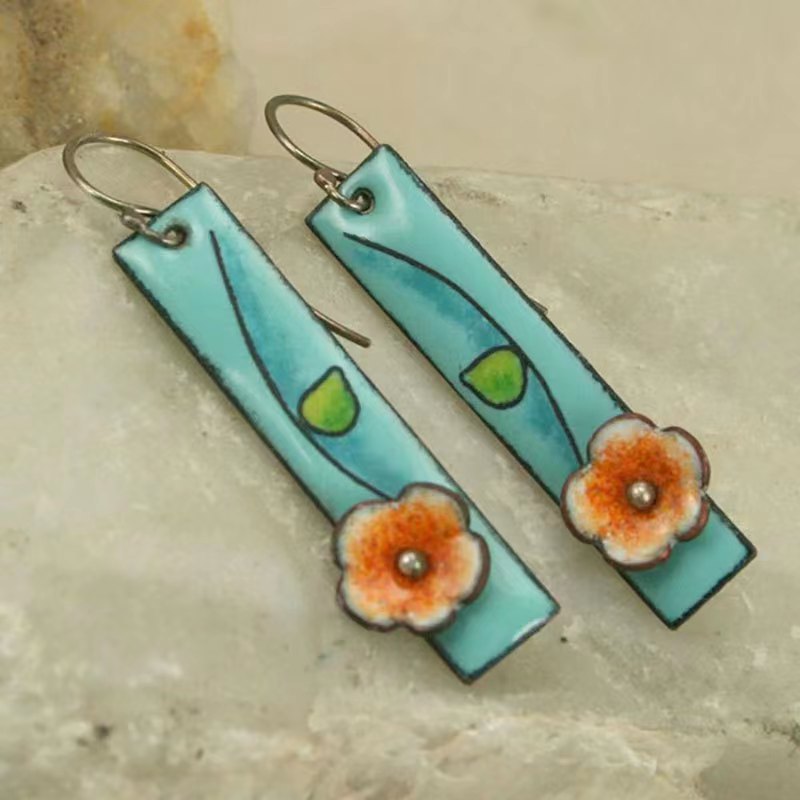 Hand-Painted Enamel Blue Earrings