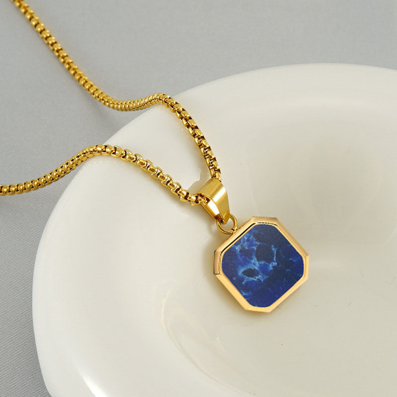 Stainless Steel Square Pendant Men's Sweatshirt Stacking Necklace