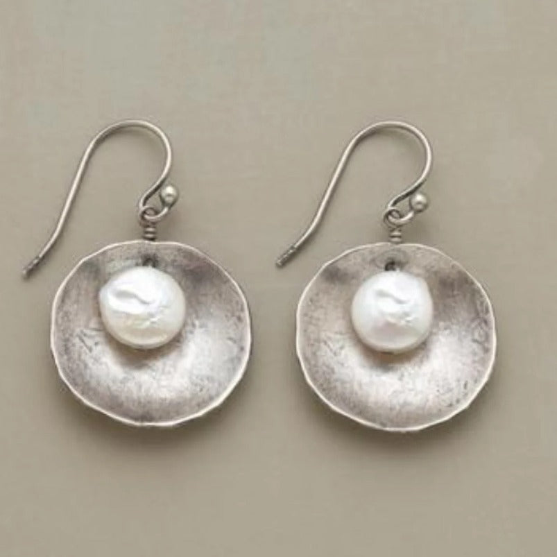 Silver Pearl Pendant Drop Earrings