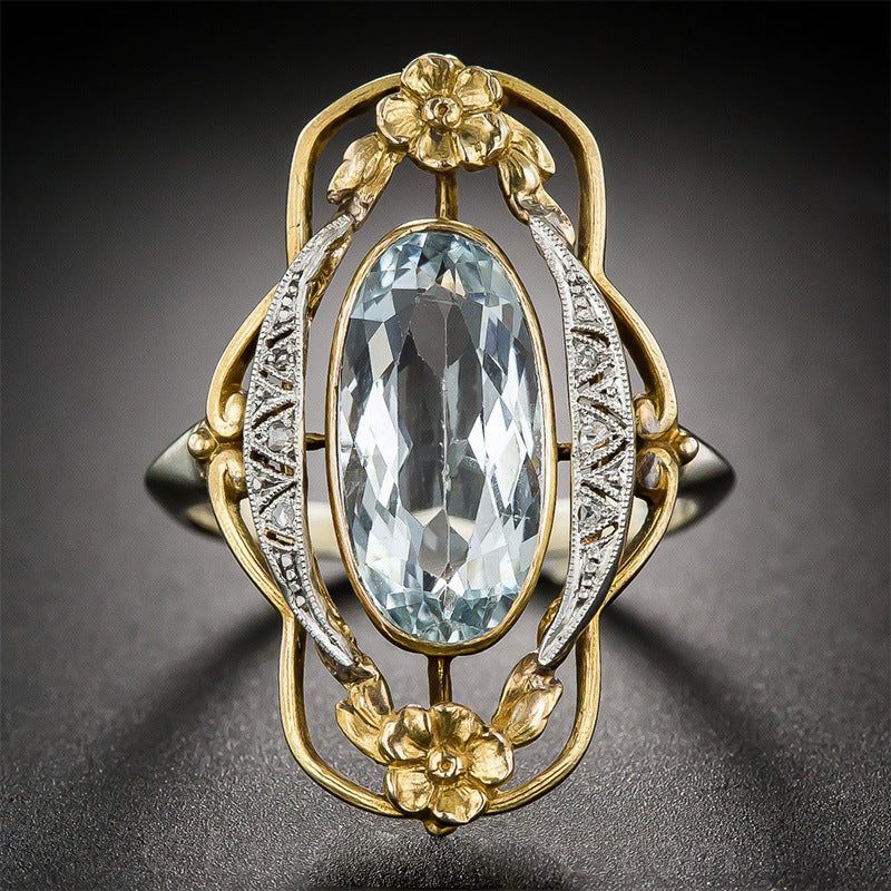 Heavy Work Hollow Flower Zircon Ring