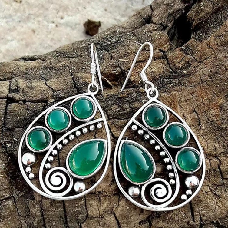 Green Gemstone Bohemian Earrings